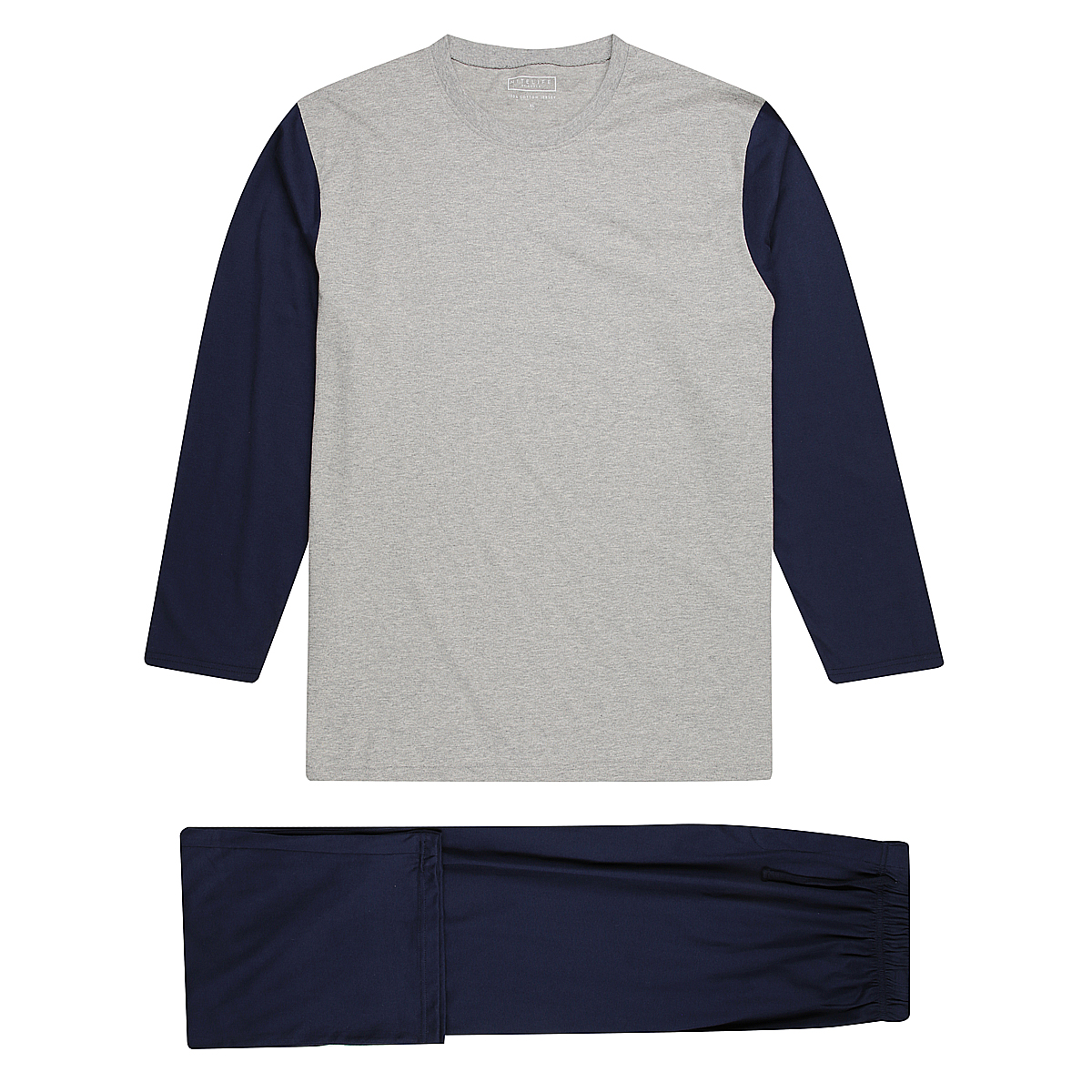 Men's Cotton Blend Knit Pyjama Set Long - Nightlife Grey